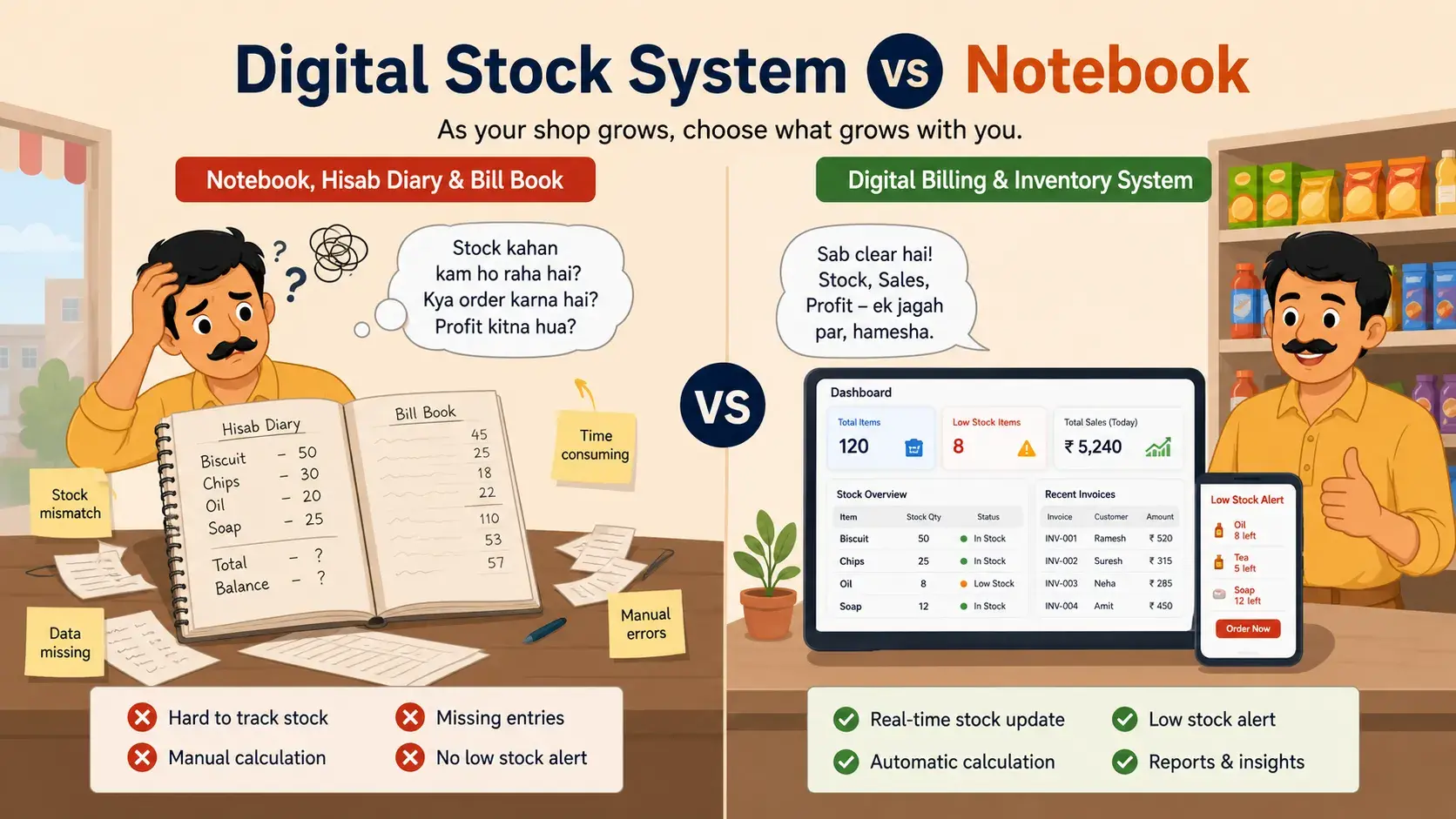 Digital Stock System vs Notebook